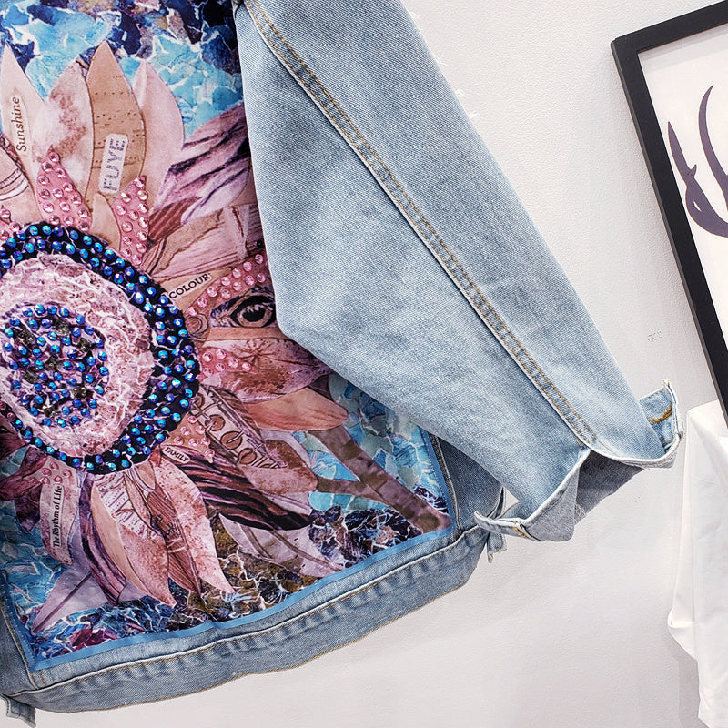 Evelyn - Oversized Jean Jacket with Floral Sequin Print