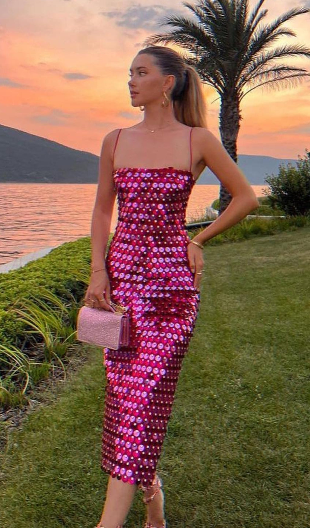 Sizzling Sequins Midi Dress worn by a model