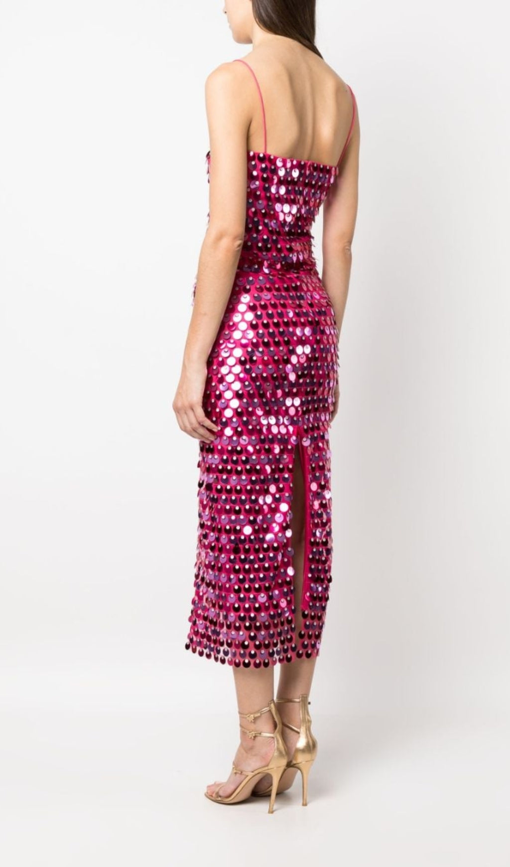 Sizzling Sequins Midi Dress worn by a model showing back view