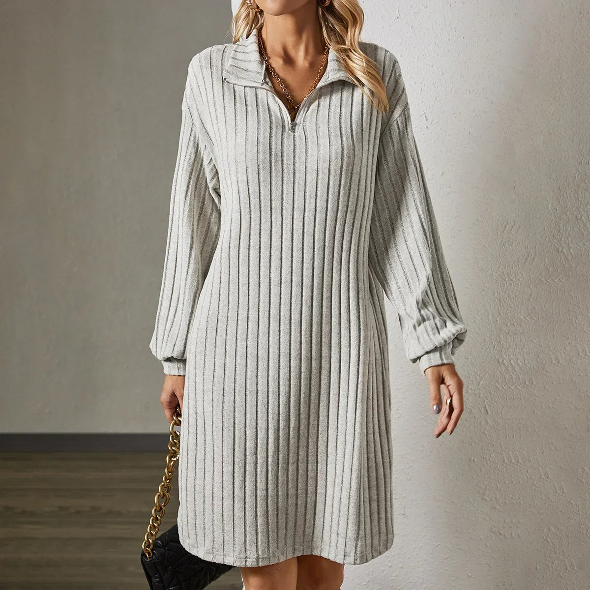 Long-sleeved loose-knit dress