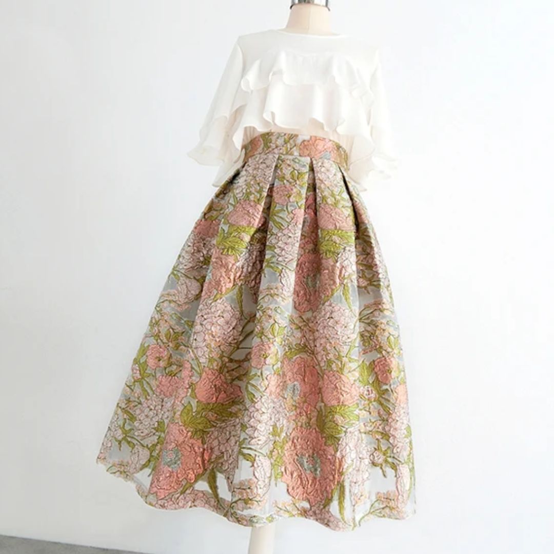 Traditional Skirt – High-Waisted Embroidered Organza Skirt
