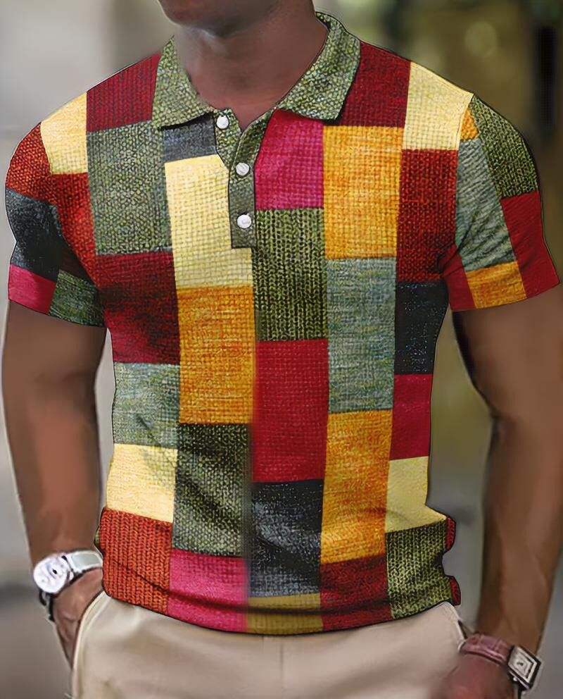 Zane - Geometric Patchwork Polo Shirt for Men