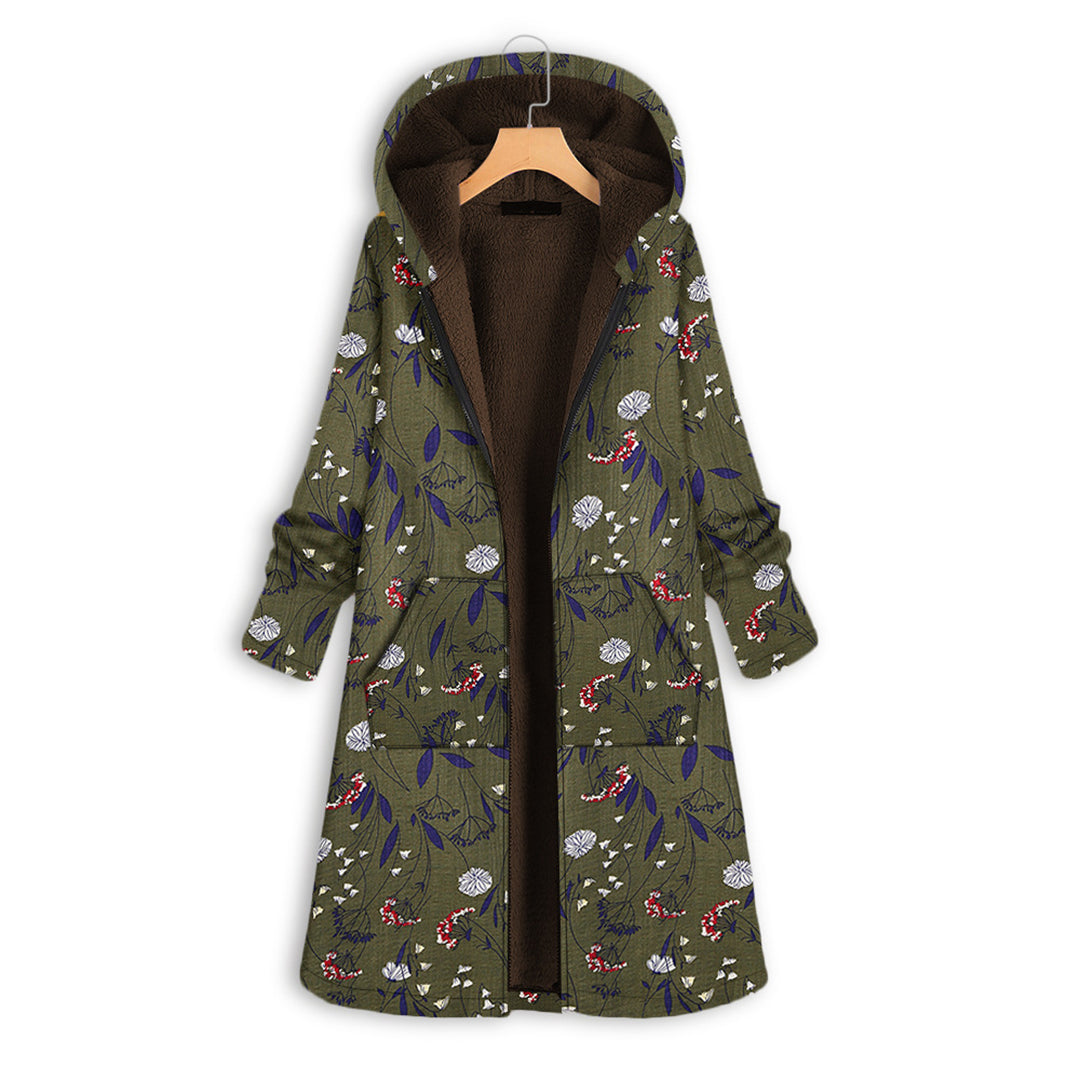Women Coat with Hood and Floral Print