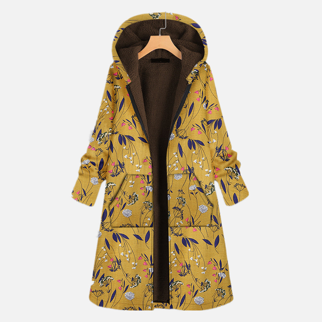 Women Coat with Hood and Floral Print
