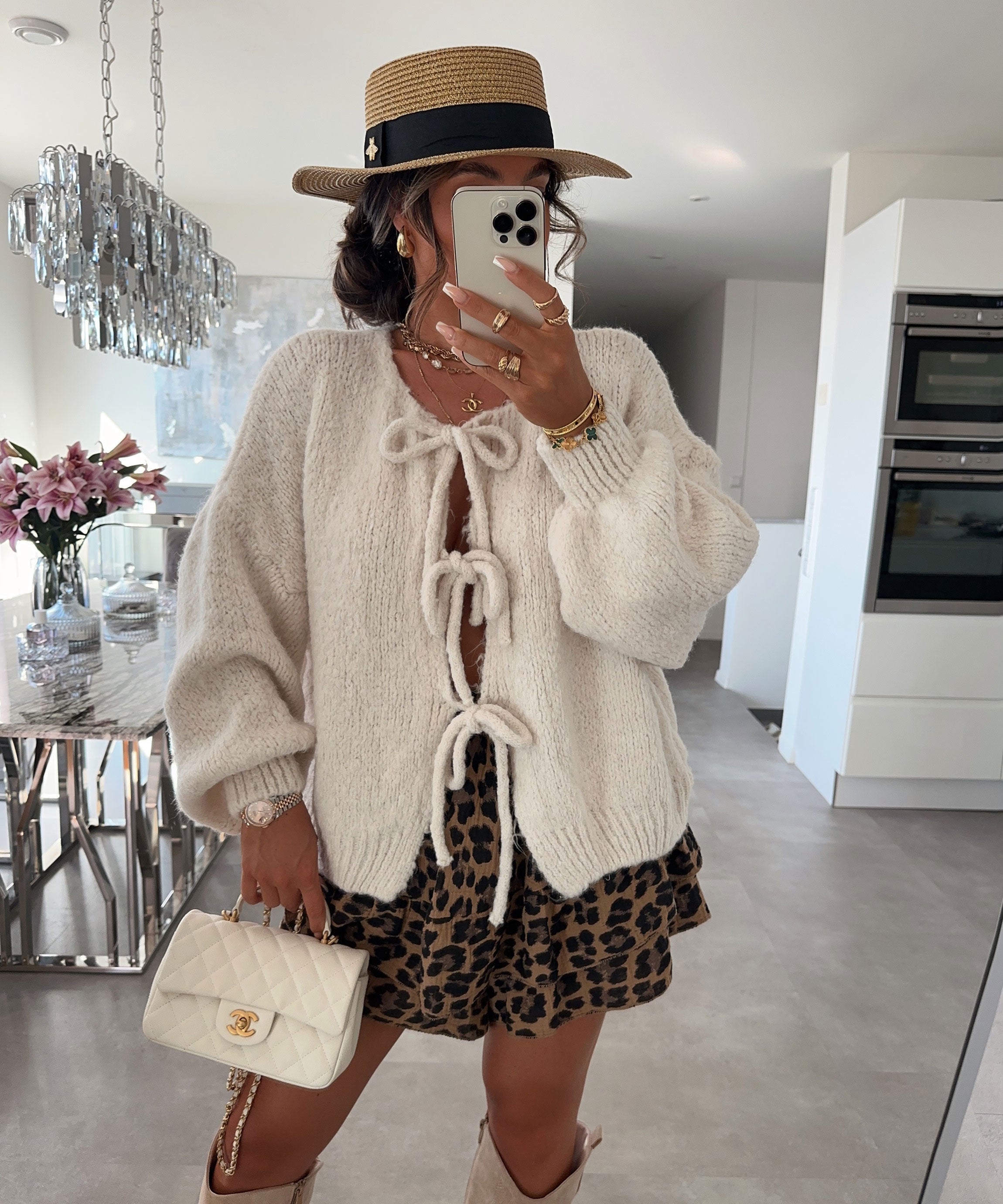 Women’s Beige Bow Cardigan