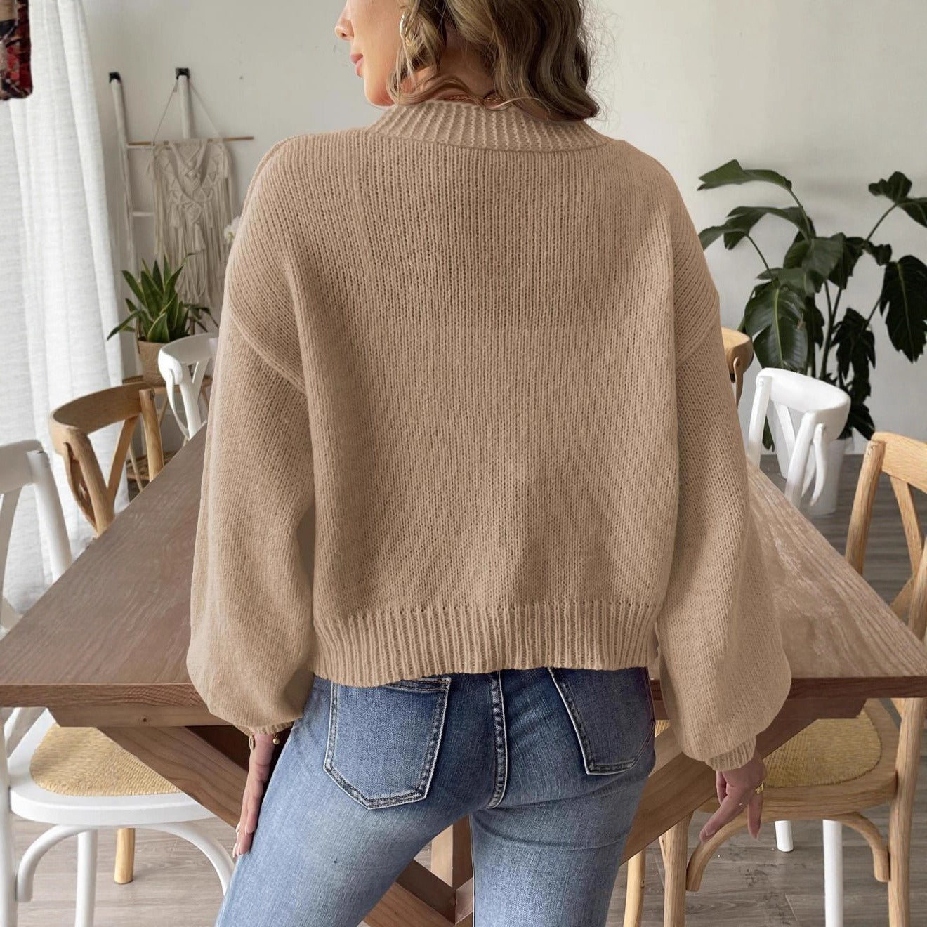 Women’s Cardigan With Lantern Sleeves And Cropped Open Front