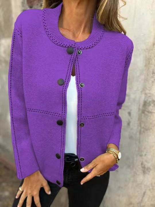 Women’s Loose Fit Knit Cardigan With Round Neckline