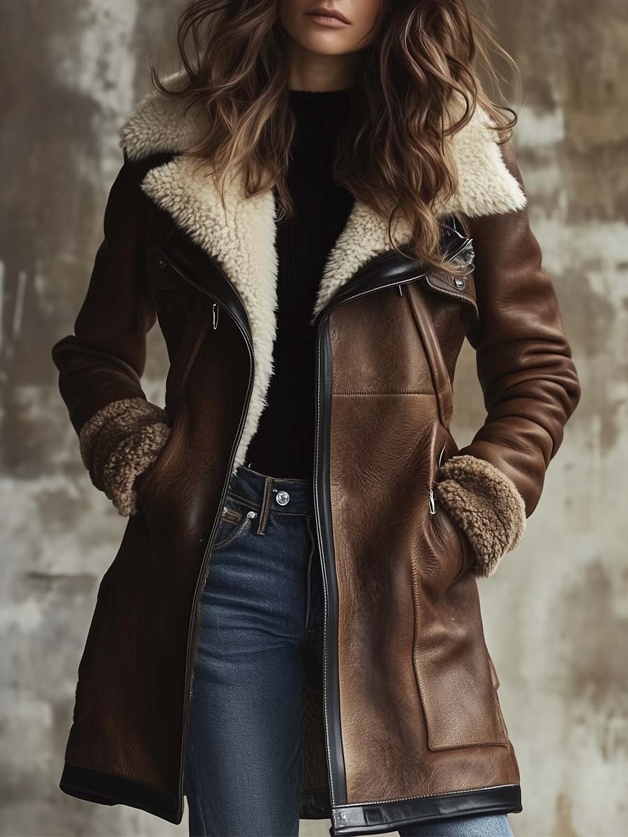 Women’s Coat With Contrast Collar And Defined Waist