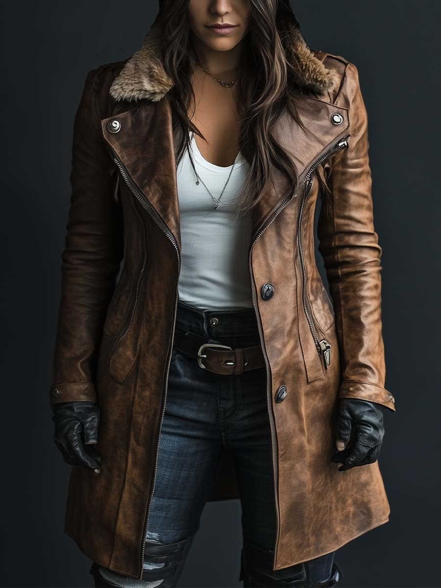 Women’s Coat With Vintage Collar And Zipper
