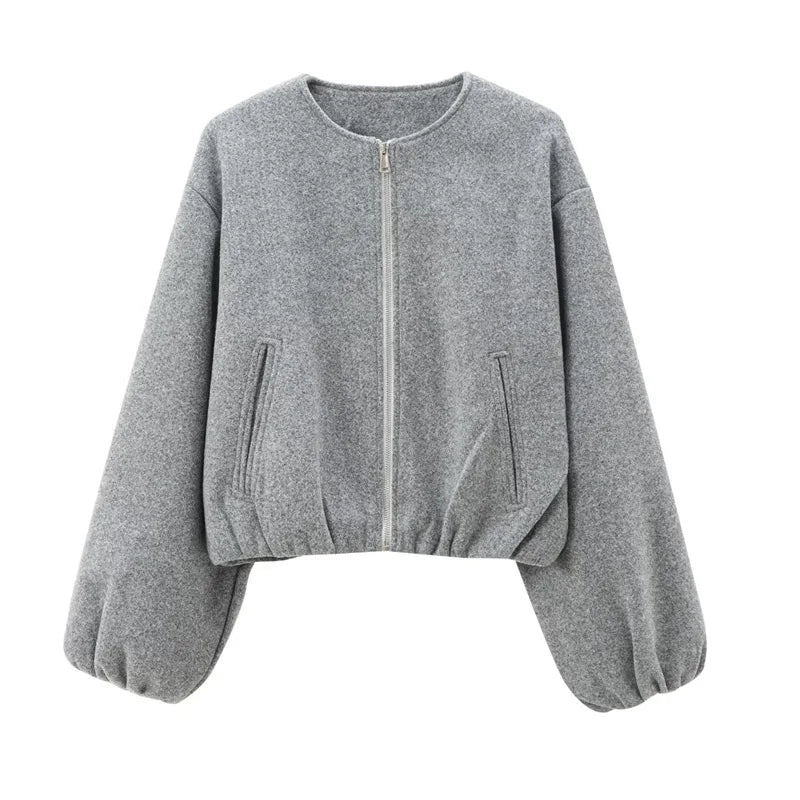 Women’s Cropped Bomber Jacket with Zip Front