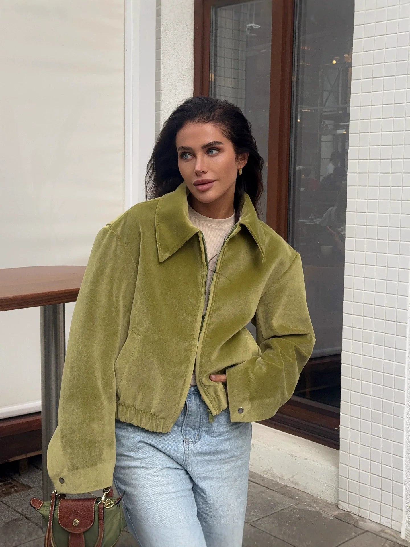 Women’s Jacket With Cropped Hem And Zip Front