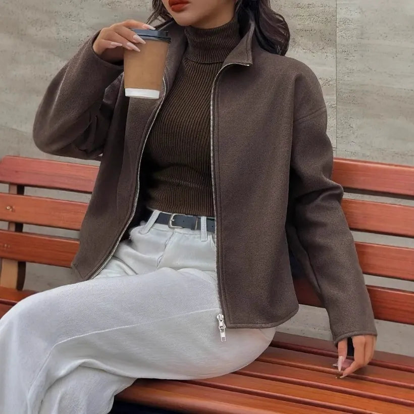 Women’s Jacket With Cropped Length And Stand Collar