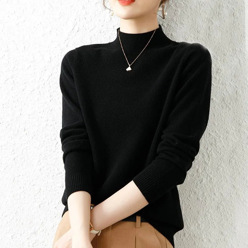 Women’s Slim Fit Knit Jumper With Mock Neck And Ribbed Trim