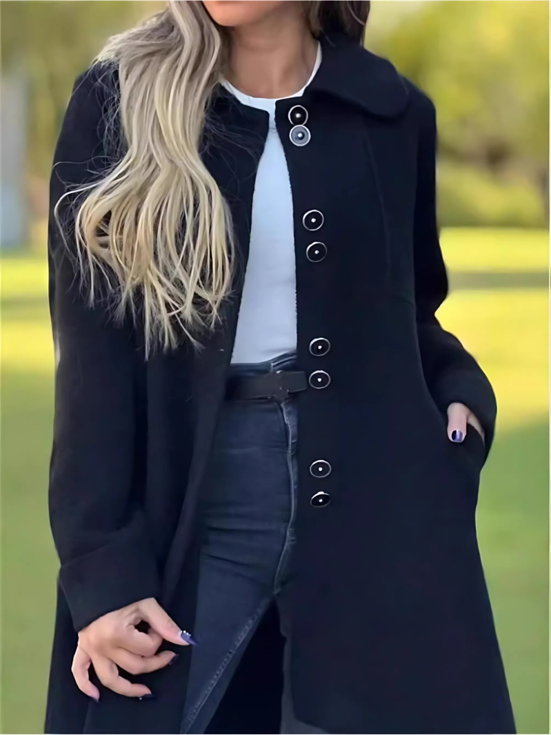 Women’s Knee-Length Relaxed Fit Coat With Single Front Closure