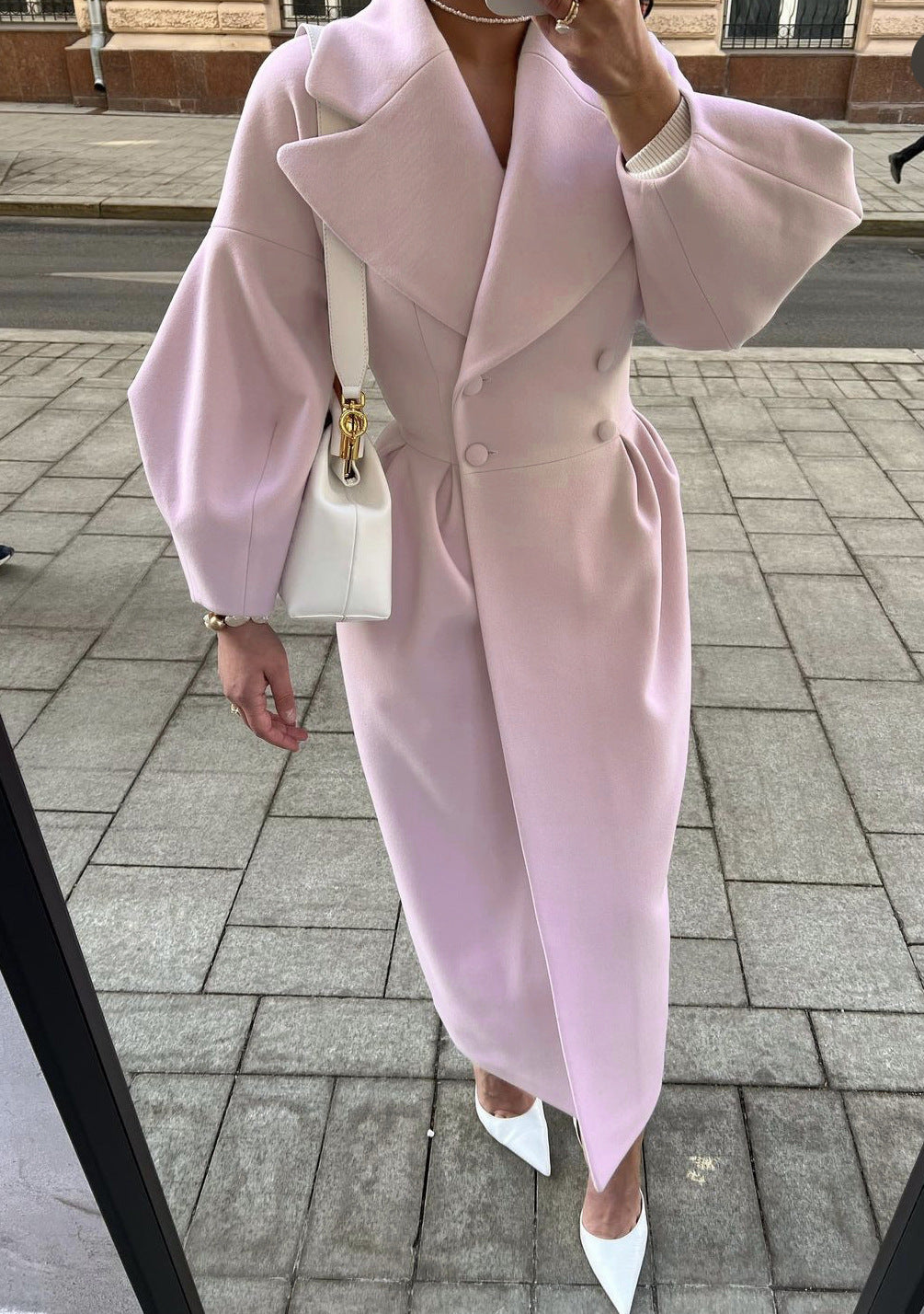 Women’s Long Coat with Lapel Collar Design