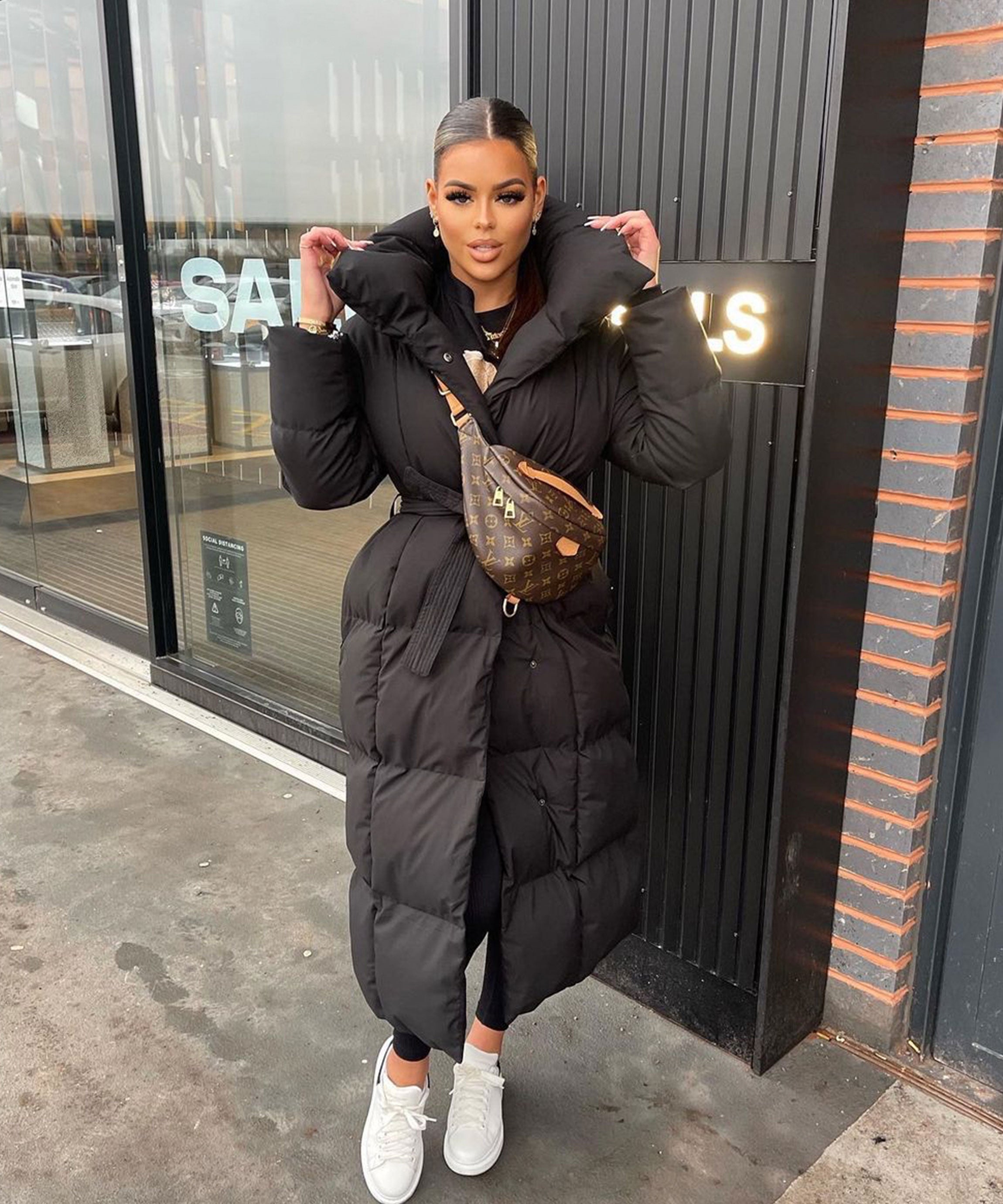 Women’s Oversized Parka with Belt in Black