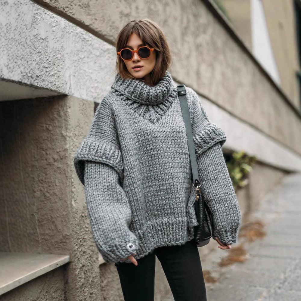Women’s Pullover Jumper With Turtleneck And Ribbed Cuffs