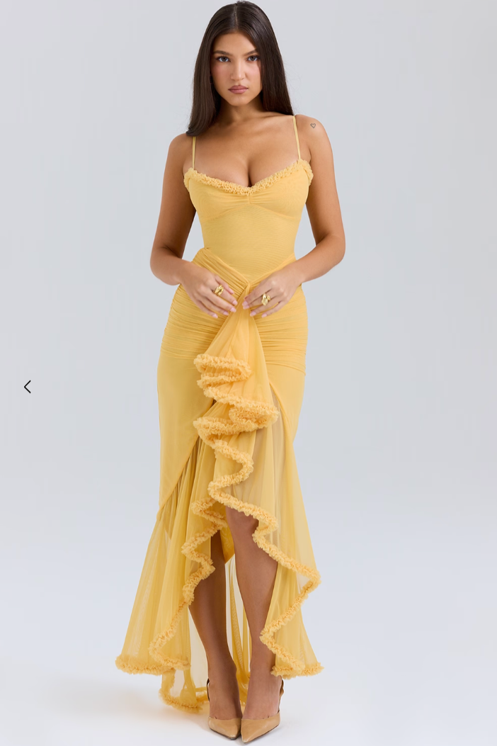 Women’s Ruffled Maxi Dress with Thin Straps