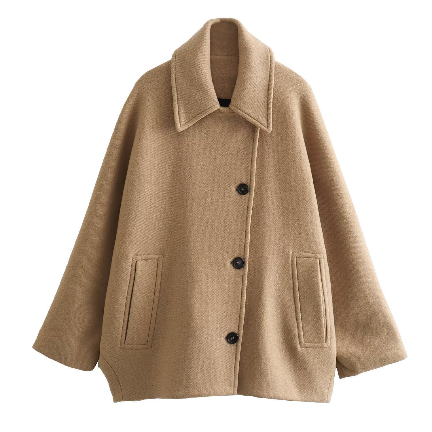 Women’s Winter Jacket With Wide Collar And Button Front Mid Length