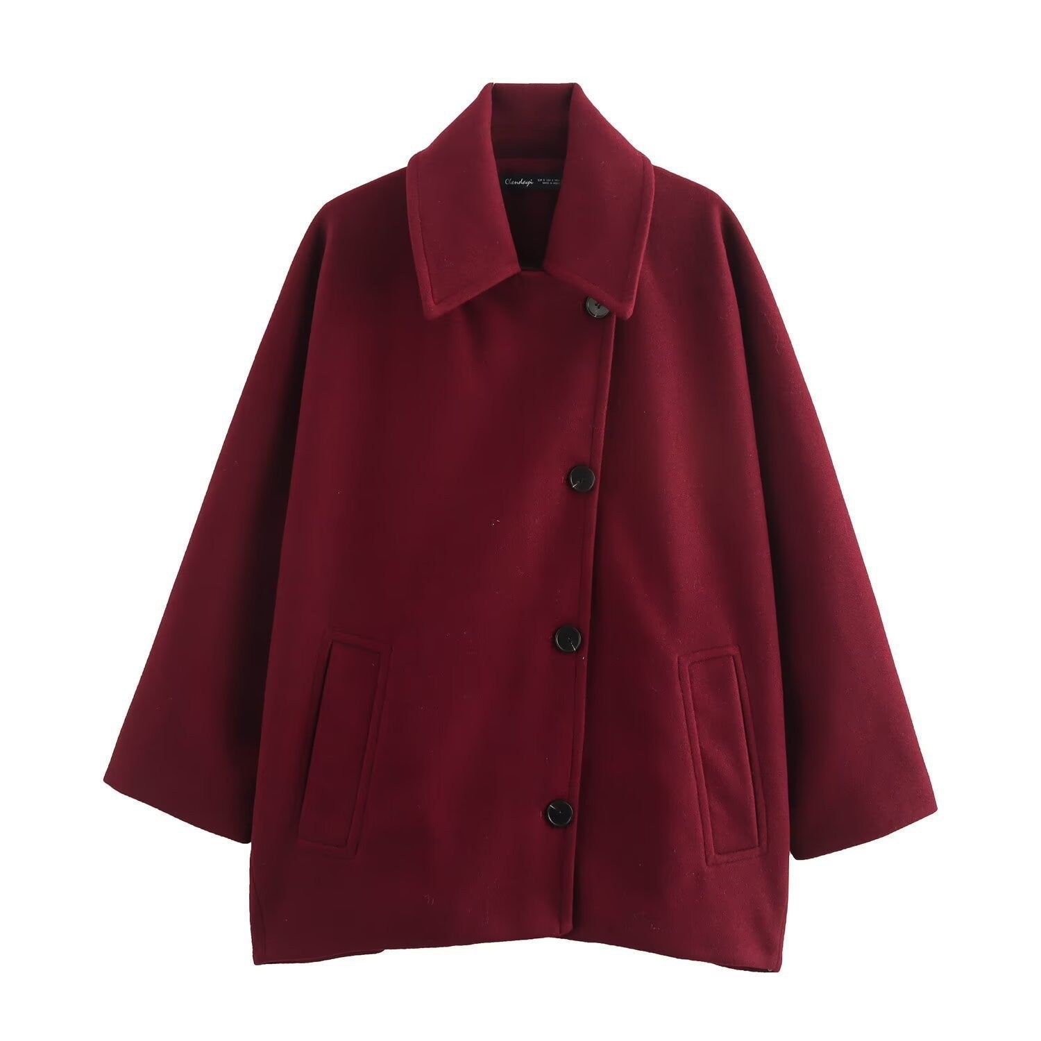 Women’s Winter Jacket With Wide Collar And Button Front Mid Length