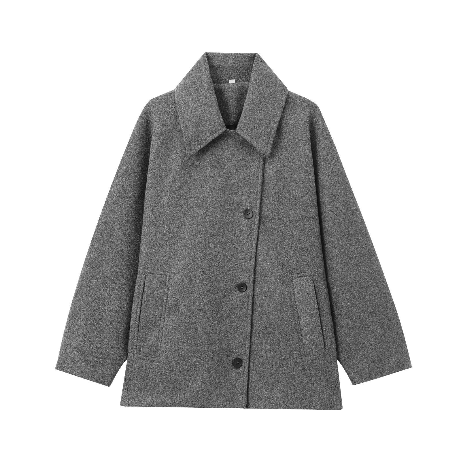 Women’s Winter Jacket With Wide Collar And Button Front Mid Length
