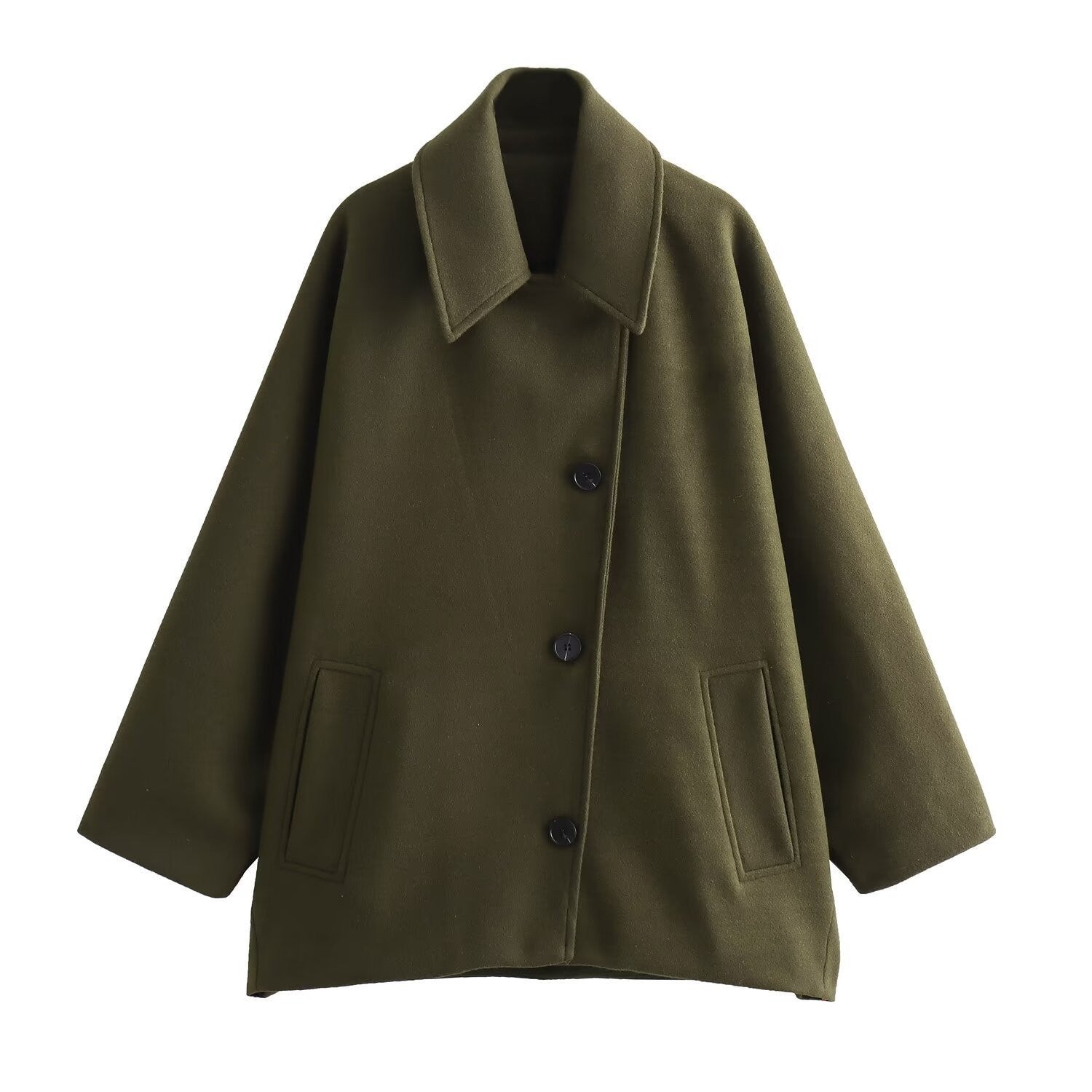 Women’s Winter Jacket With Wide Collar And Button Front Mid Length
