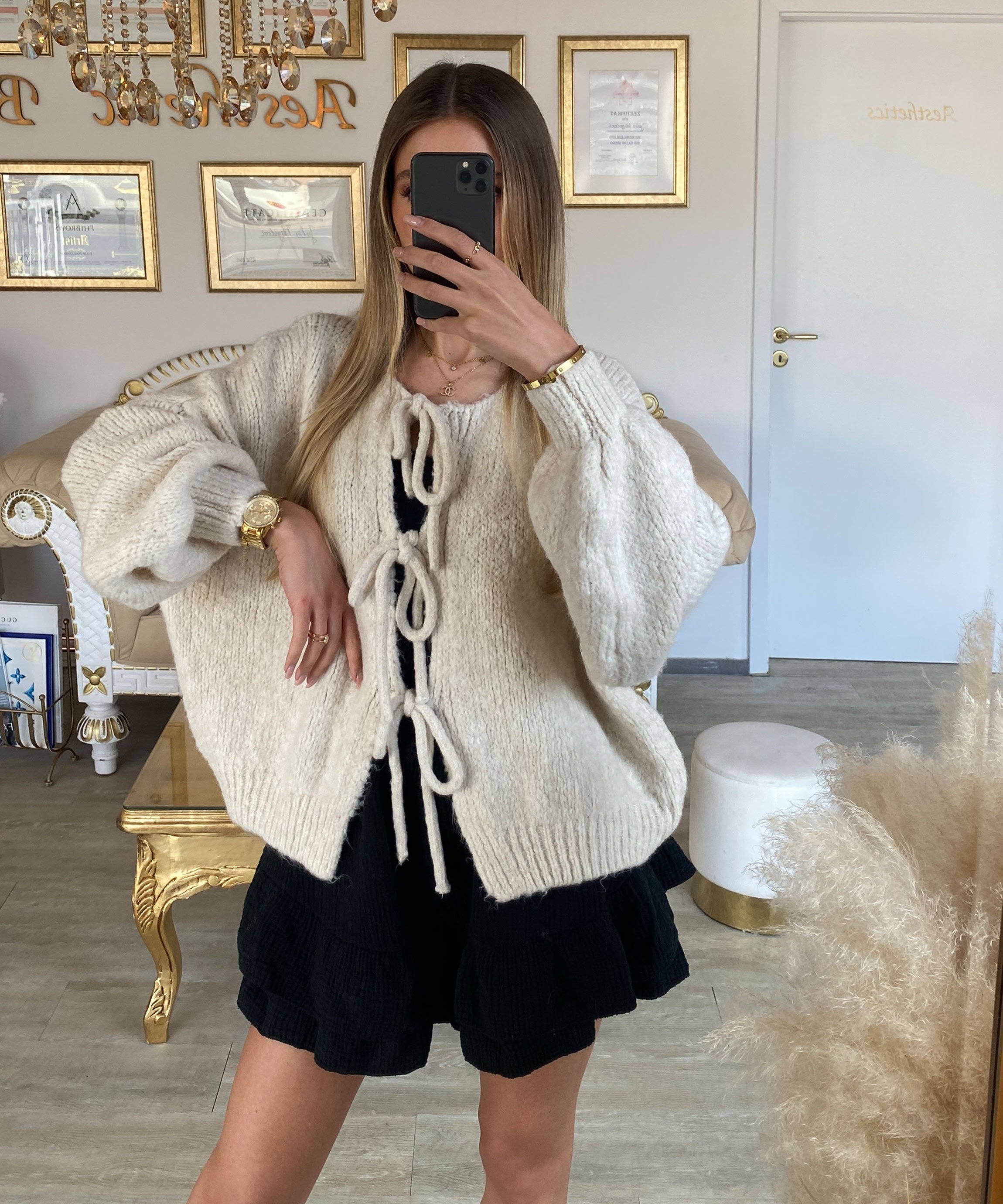 Women’s Beige Bow Cardigan