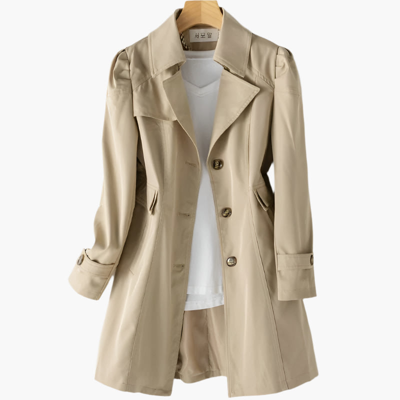 Women’s Button Trench Coat with Lapel Collar