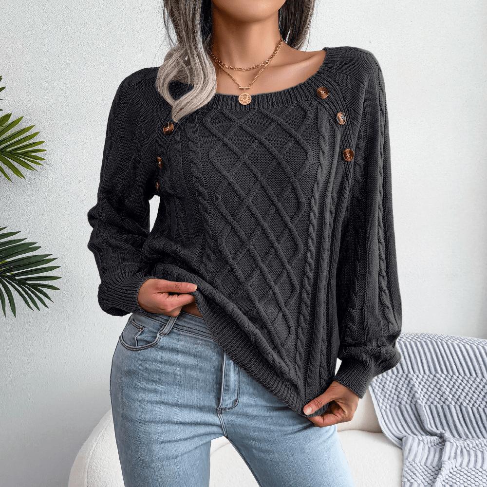 Women’s Cable Knit Jumper with Decorative Button Detail