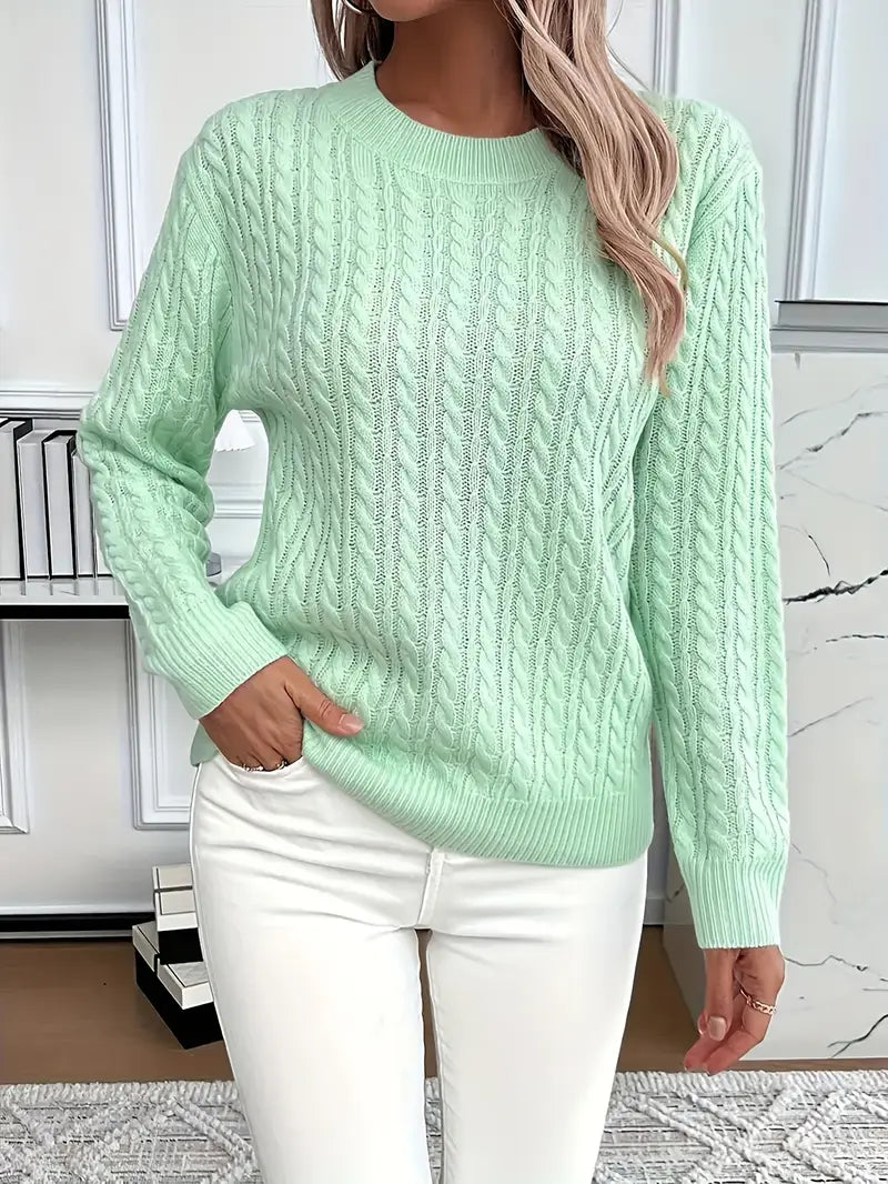 Women’s Cable Knit Jumper with Round Neck and Long Sleeves