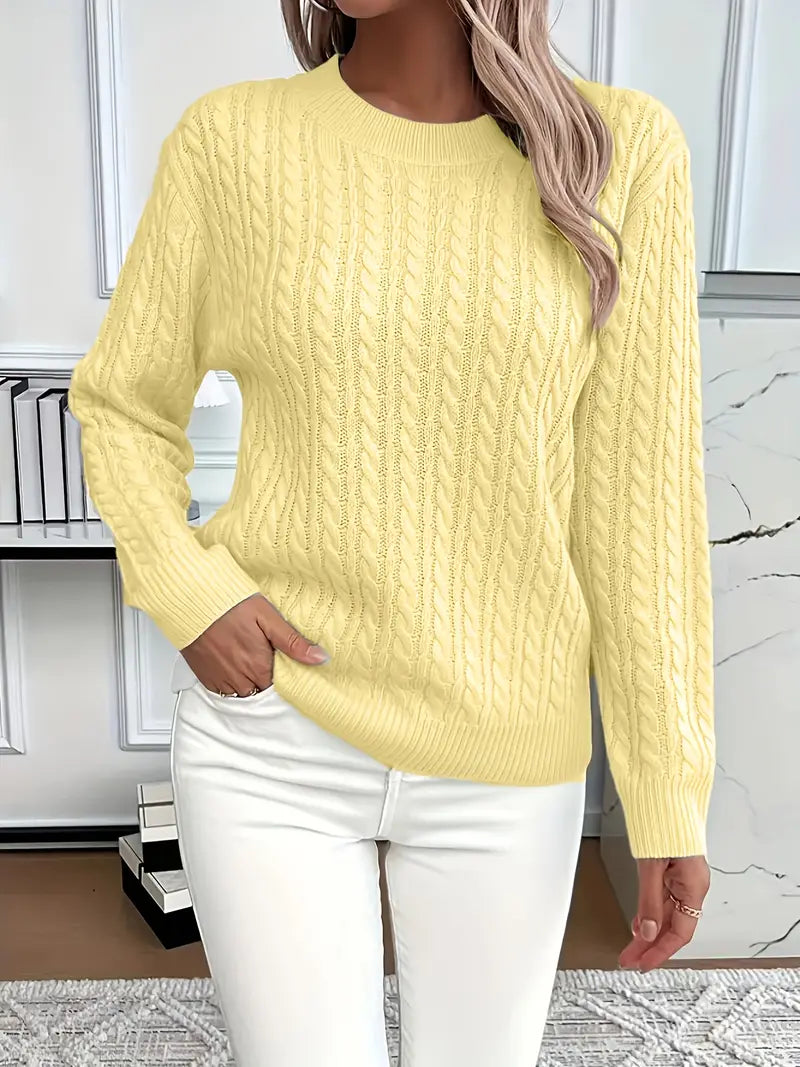 Women’s Cable Knit Jumper with Round Neck and Long Sleeves