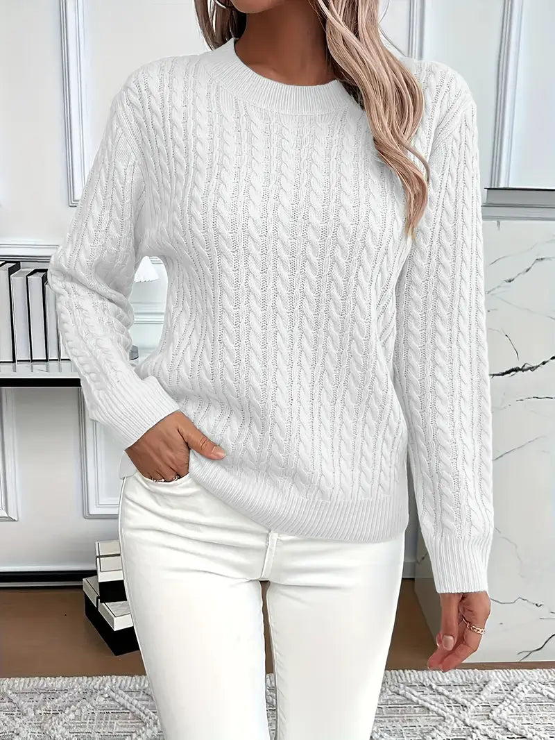 Women’s Cable Knit Jumper with Round Neck and Long Sleeves
