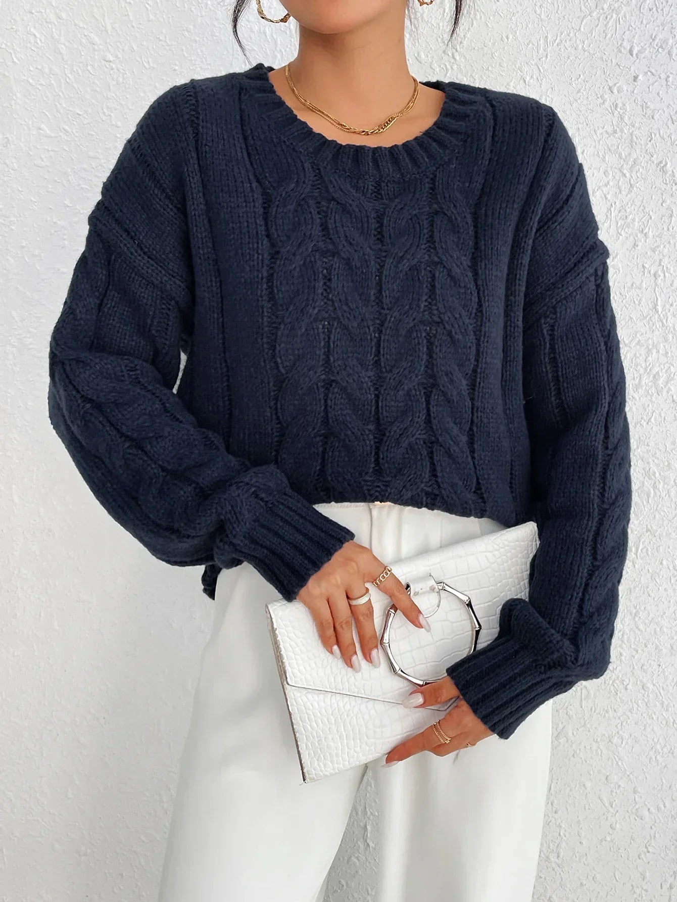 Women’s Cable Knit Loose Pullover Sweater
