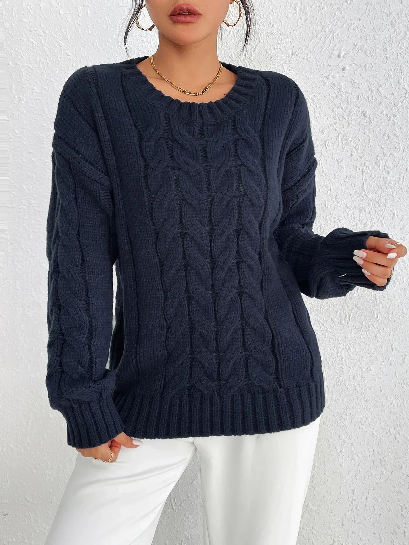 Women’s Cable Knit Loose Pullover Sweater