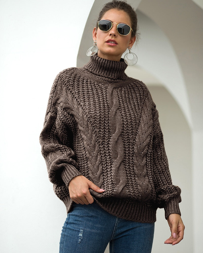 Women's Cable Knit Turtleneck Sweater