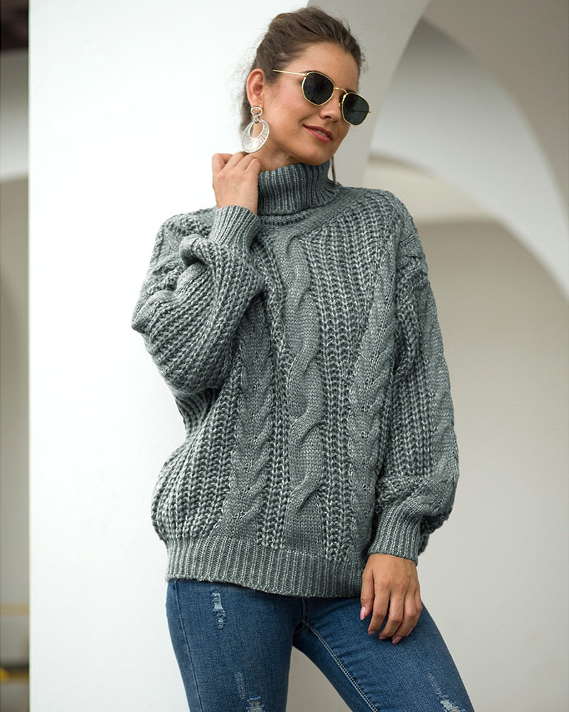 Women's Cable Knit Turtleneck Sweater