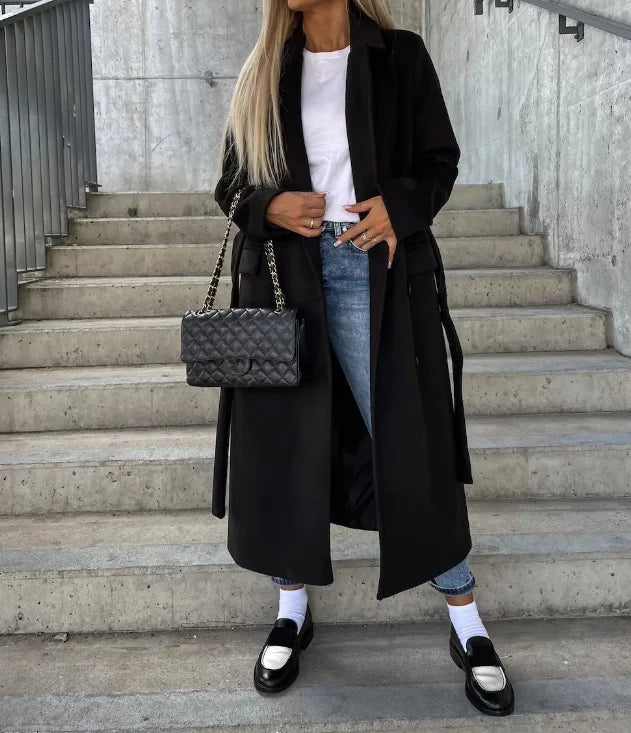 Women’s Coat with Waist Belt and Classic Fit