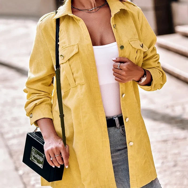 Women's Corduroy Jacket With Button Closure And Pockets