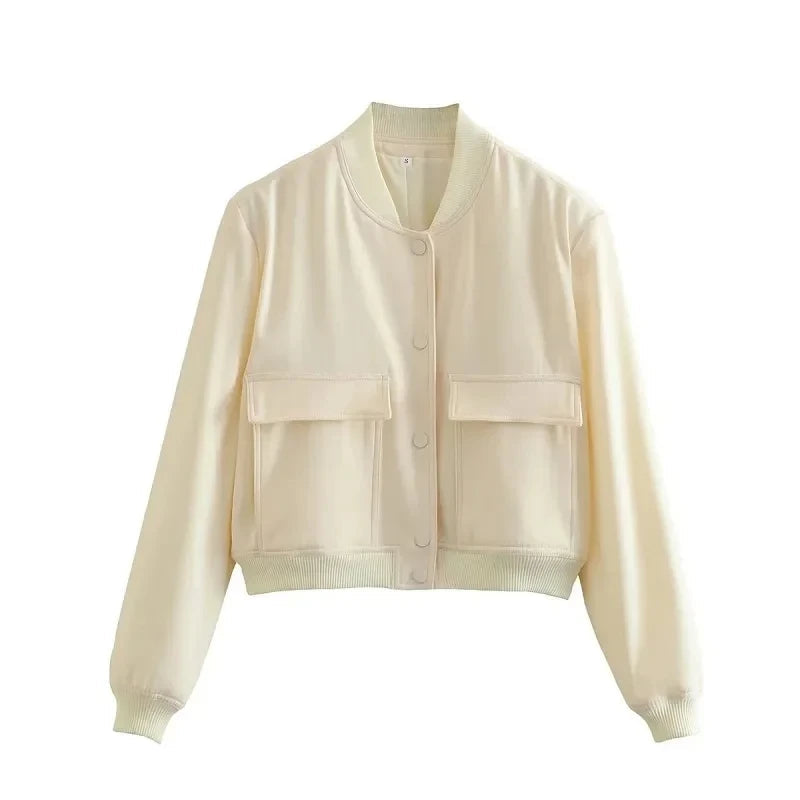 Women’s Cropped Baseball Collar Bomber Jacket
