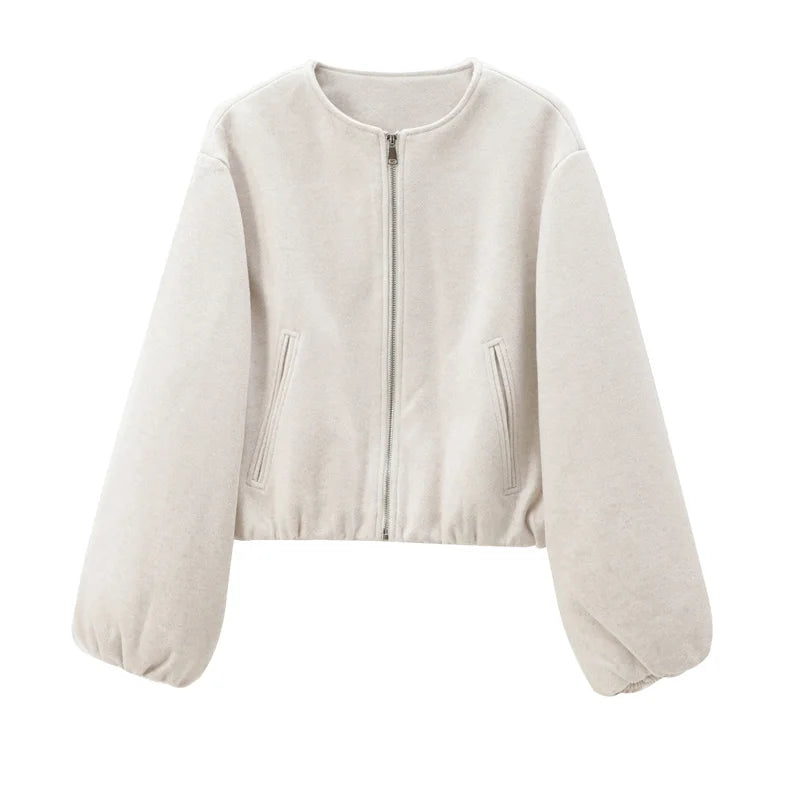 Women’s Cropped Bomber Jacket with Zip Front