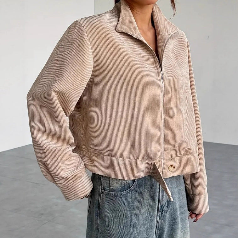 Women’s Cropped Jacket With Wide Collar And Zip-Up Front