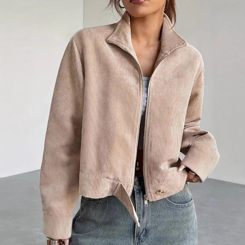 Women’s Cropped Jacket With Wide Collar And Zip-Up Front