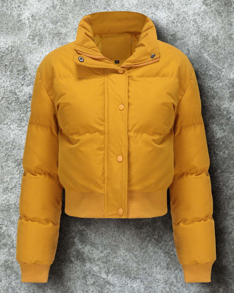 Women’s Cropped Puffer Jacket With Quilted Padding And High Collar
