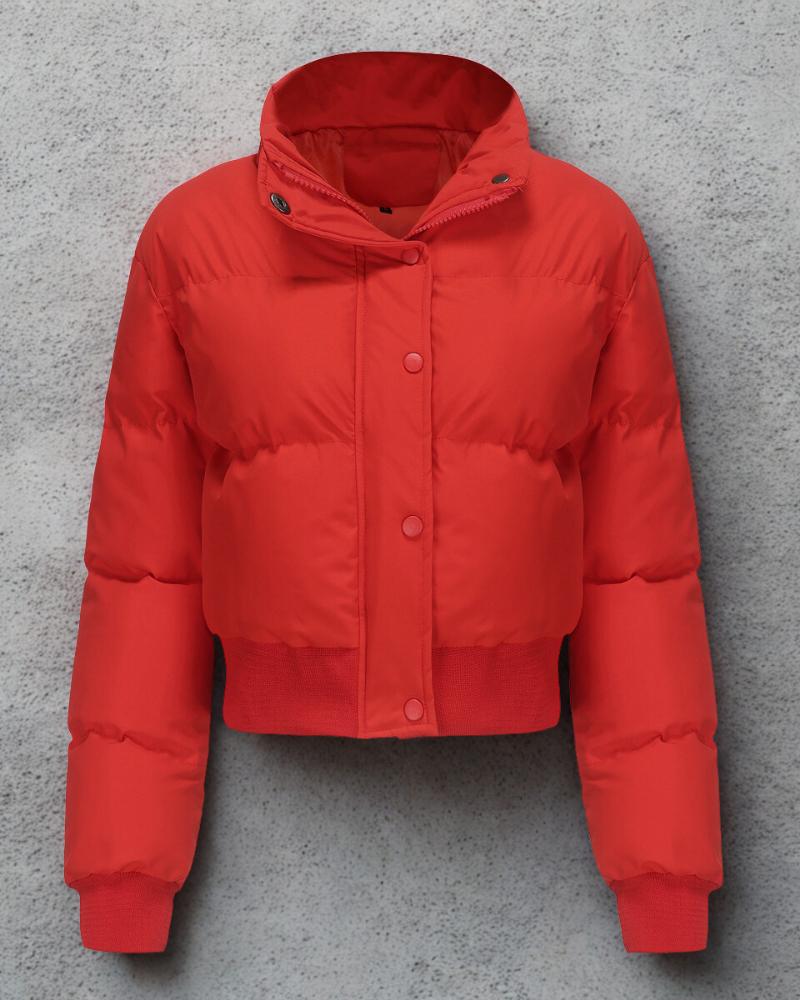 Women’s Cropped Puffer Jacket With Quilted Padding And High Collar
