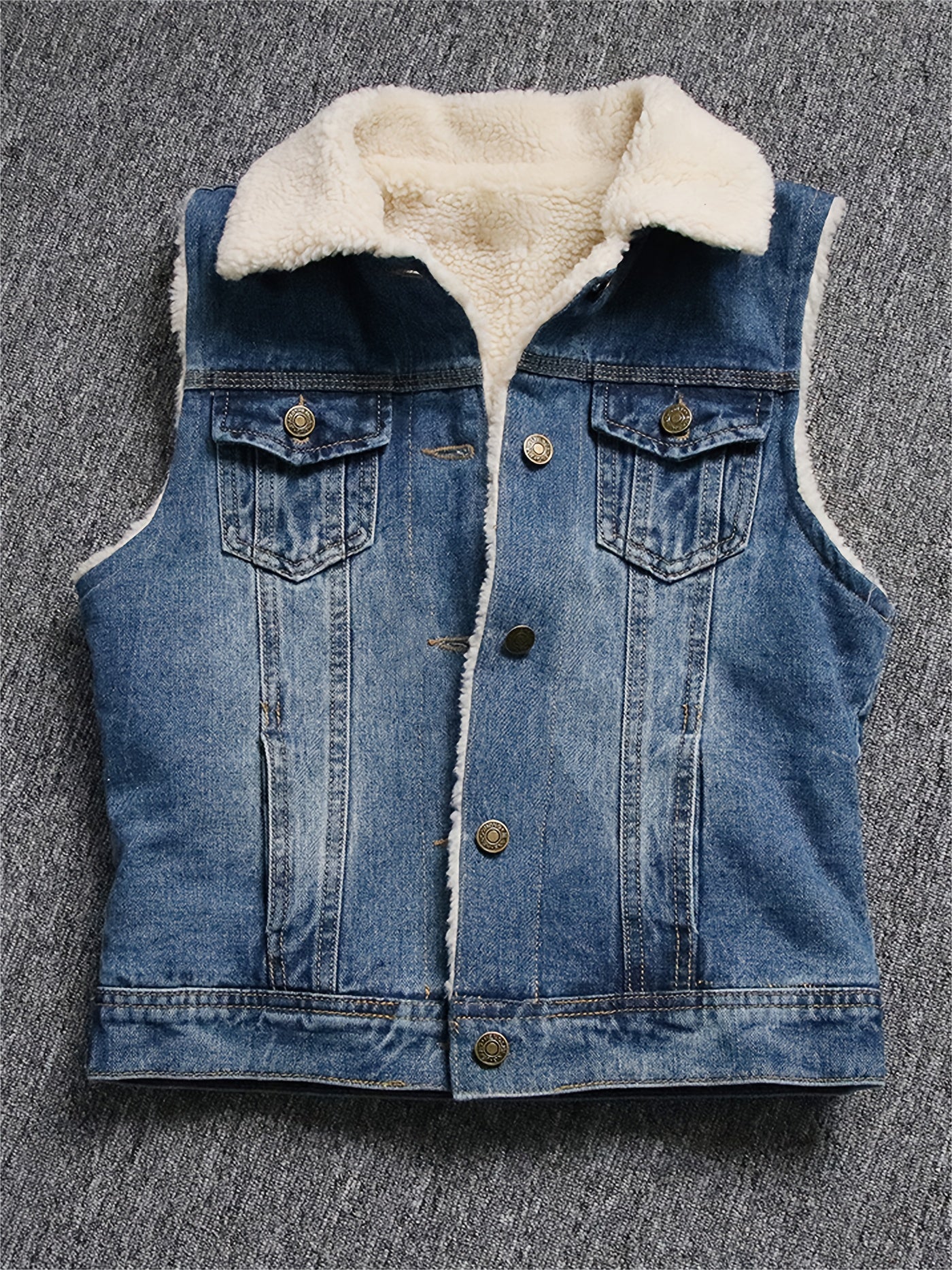 Women’s Denim Fleece-Lined Vest with Button Front