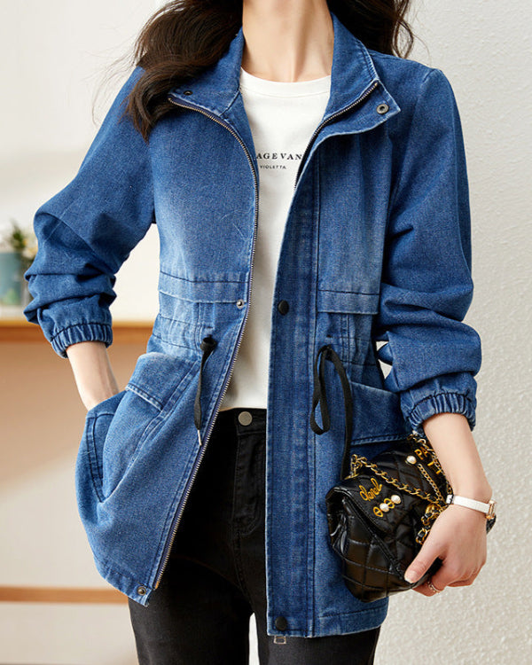 Women’s Denim Jacket with Button Front and Structured Cut