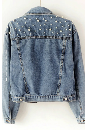 Women’s Denim Jacket with Pearl Embellishments