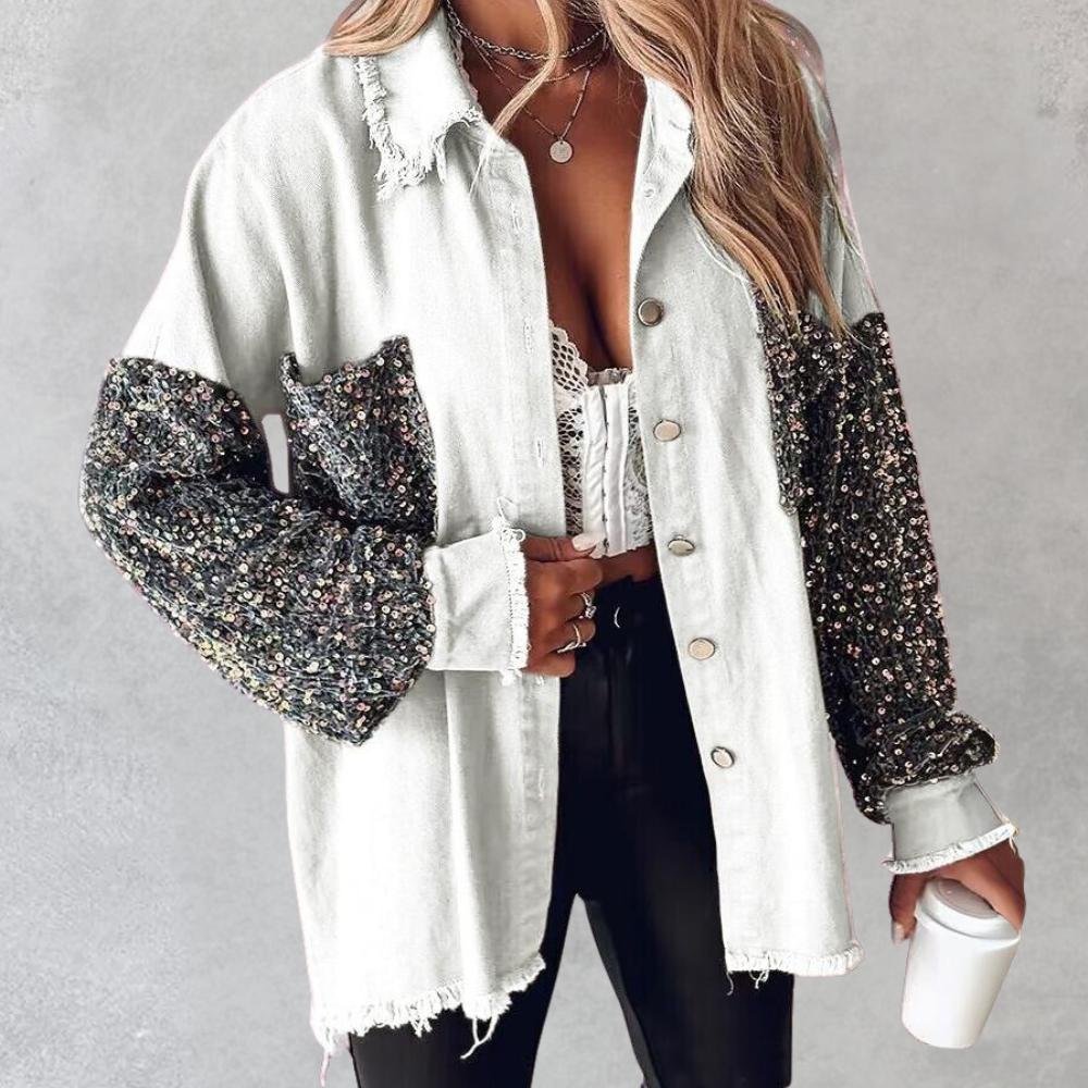 Women’s Denim Jacket with Sequin Sleeves