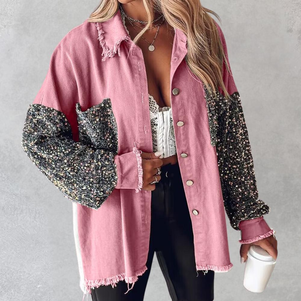 Women’s Denim Jacket with Sequin Sleeves