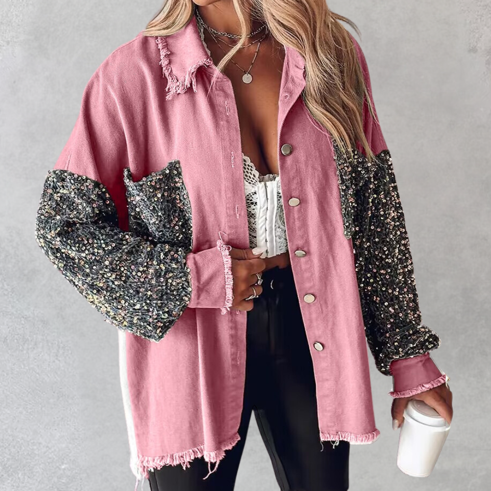 Women’s Denim Jacket with Sequin Sleeves